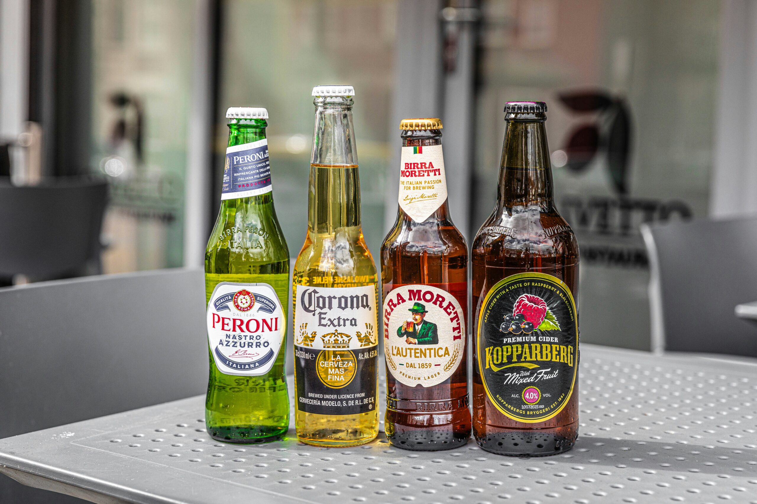Peroni, Corona, Moretti and Kopparberg bottles at Smokey Barrels